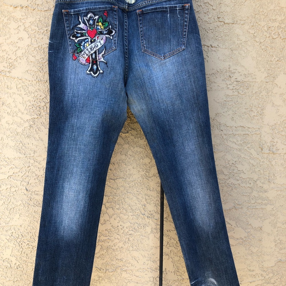 Ed Hardy Skull and Cross Tattoo Straight Leg Jeans Sz18 - Picture 11 of 13